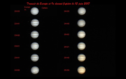 Transit de Europe et Io avec 2 ombres sur Jupiter