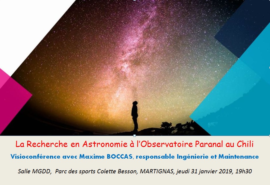 Recherche en astronomie à l’Observatoire Paranal au Chili. Visioconférence, jeudi 31 janvier 2019